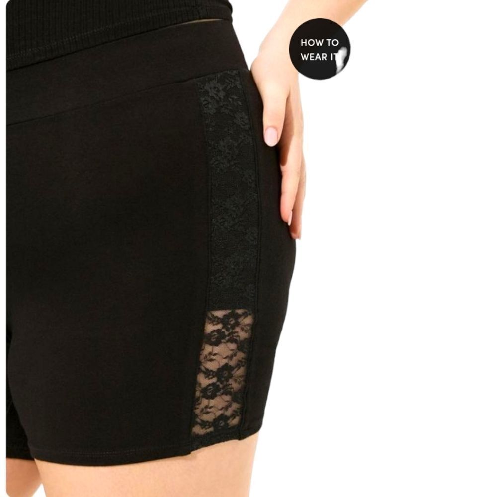 TORRID Plus Size 5"Signature waist Side Lace Bike Short Deep Black 1X
